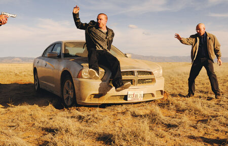 BREAKING BAD, (from left): Aaron Paul, Bryan Cranston, 'Live Free or Die', (Season 5, ep. 501, airing July 15, 2012), 2008-2012.