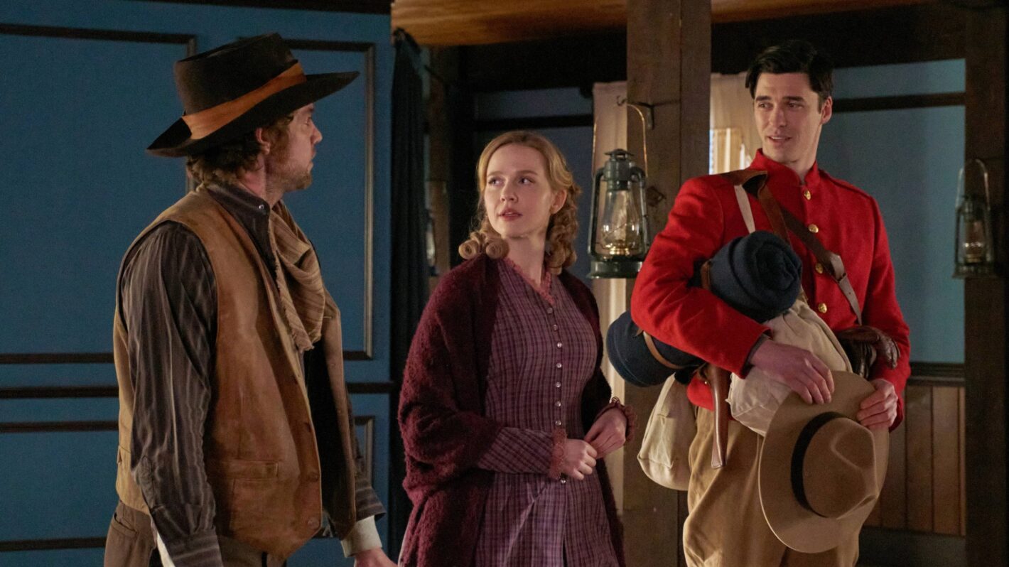 Jedidiah Goodacre, Roan Curtis, and Lachlan Quarmby as Clayton, Olivia, and Alexander in Hope Valley: 1874