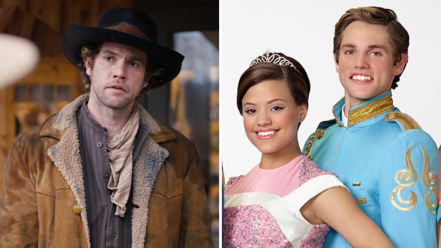 Jedidiah Goodacre as Clayton in 'Hope Valley: 1874' and Chad Charming in 'Descendants' with Sarah Jeffery as Audrey