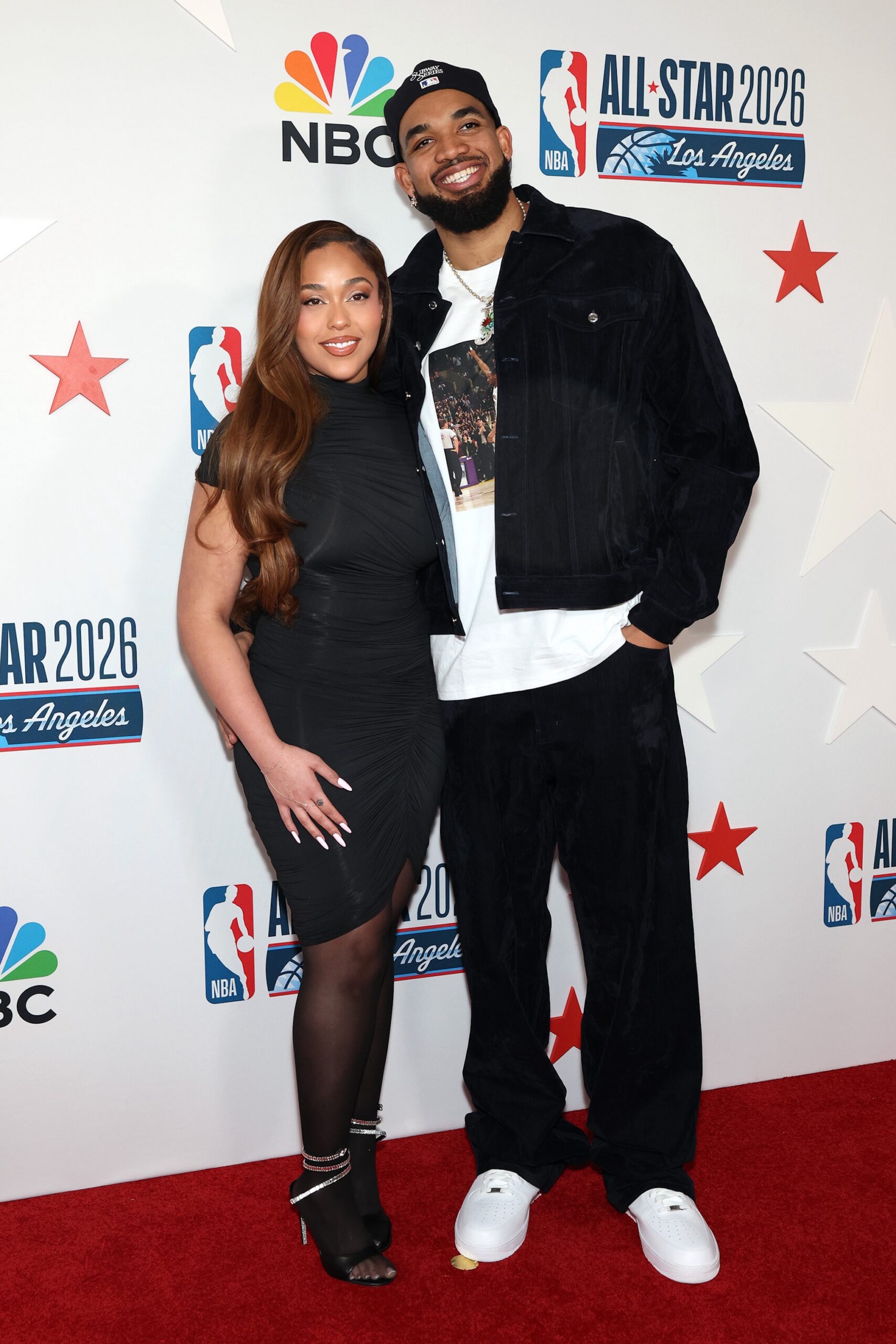 Jordyn Woods and Karl-Anthony Towns attend the Los Angeles Clippers & Comcast NBCUniversal's NBA All-Star Legendary Tip-Off Celebration at Los Angeles County Museum of Art on February 13, 2026 in Los Angeles, California.