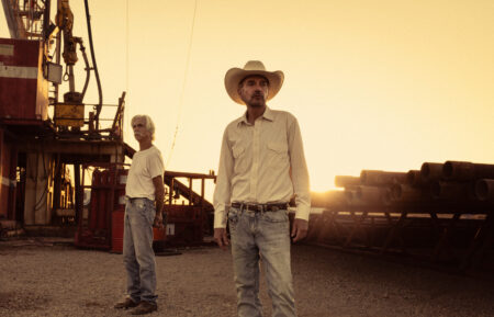 Sam Elliott as T.L. and Billy Bob Thornton as Tommy in Landman episode 10, season 2, streaming on Paramount+. Photo Credit: Emerson Miller/Paramount+