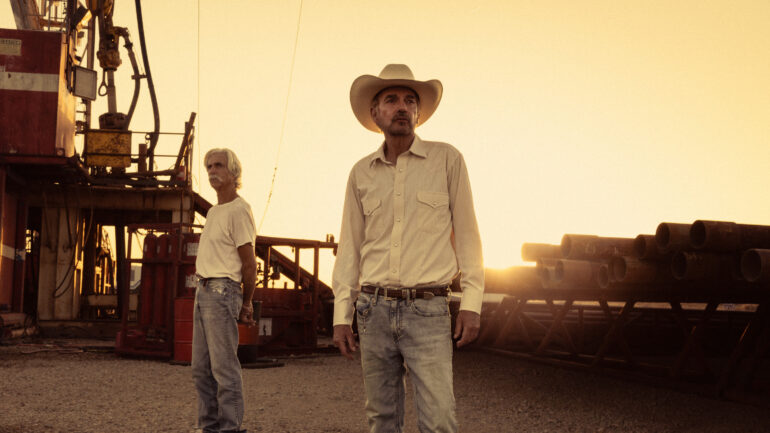 Sam Elliott as T.L. and Billy Bob Thornton as Tommy in Landman episode 10, season 2, streaming on Paramount+. Photo Credit: Emerson Miller/Paramount+