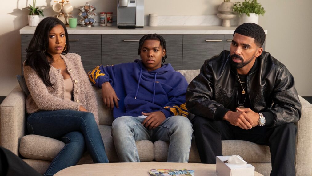 Nemesis. Michael Hyatt as Dr. Ashley Wade, Gabrielle Dennis as Candace Stiles, Cedric Joe as Noah Stiles, Matthew Law as Isaiah Stiles in episode 102 of Nemesis. Cr. Saeed Adyani/Netflix © 2026