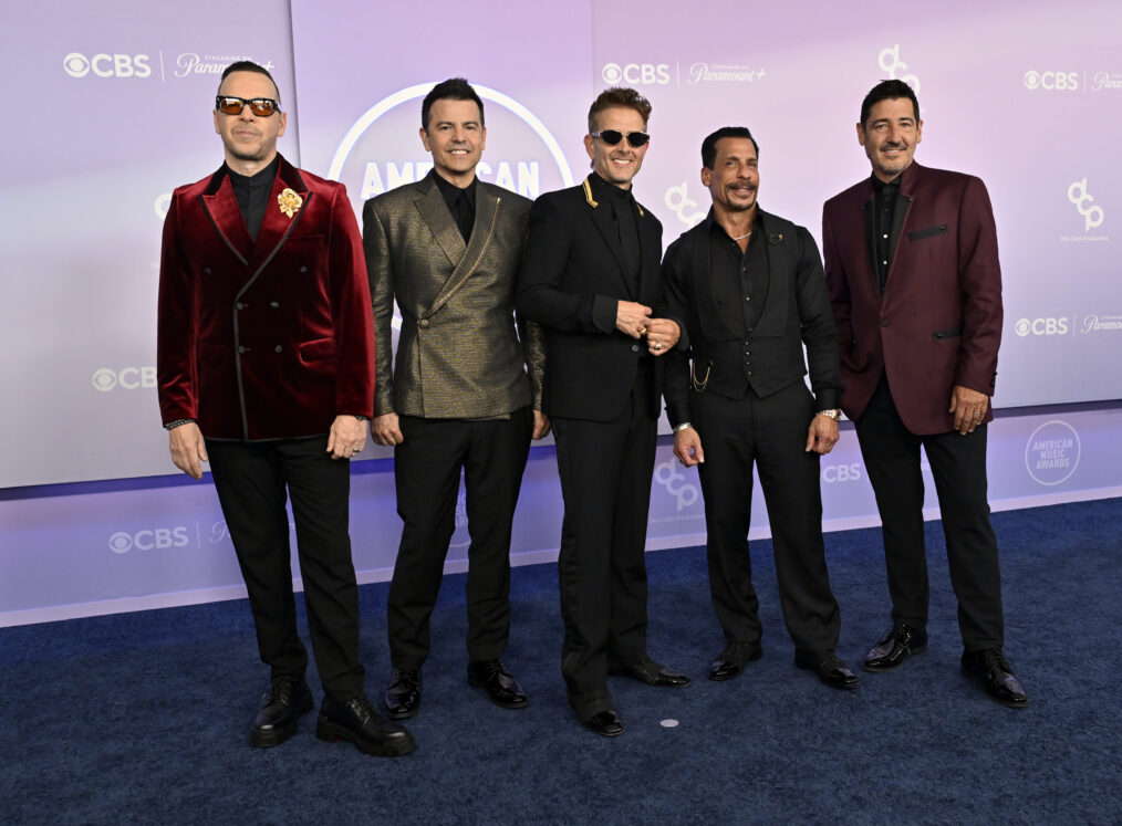 LAS VEGAS, NEVADA - MAY 25: (EDITORIAL USE ONLY) (L-R) Donnie Wahlberg, Jordan Knight, Joey McIntyre, Danny Wood and Jonathan Knight of New Kids on the Block attend the 52nd American Music Awards at MGM Grand Garden Arena on May 25, 2026 in Las Vegas, Nevada. (Photo by David Becker/Getty Images)