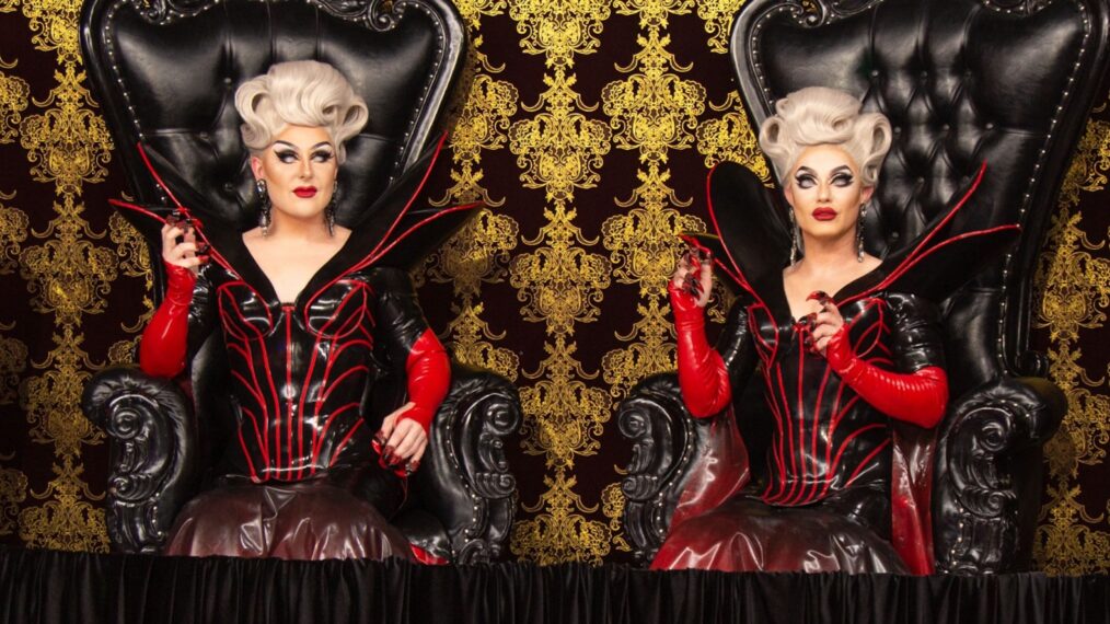 THE BOULET BROTHERS' DRAGULA, from left: Tananarive Due, Boulet Brothers, Darren Stein, ‘Horror Icons Reimagined', (Season 4, ep. 401, aired Oct. 19, 2021). photo: ©Shudder / Courtesy Everett Collection