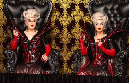 THE BOULET BROTHERS' DRAGULA, from left: Tananarive Due, Boulet Brothers, Darren Stein, ‘Horror Icons Reimagined', (Season 4, ep. 401, aired Oct. 19, 2021). photo: ©Shudder / Courtesy Everett Collection