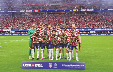 ATLANTA, GEORGIA - MARCH 28: Players of United States pose for a team photograph prior to the International Friendly match between United States and Belgium at Mercedes-Benz Stadium on March 28, 2026 in Atlanta, Georgia.