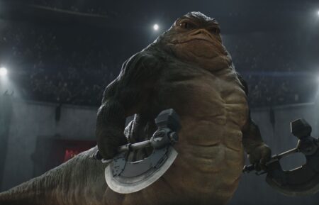 Rotta the Hutt in Lucasfilm's THE MANDALORIAN AND GROGU. Photo by Francois Duhamel. © 2026 Lucasfilm Ltd™. All Rights Reserved.