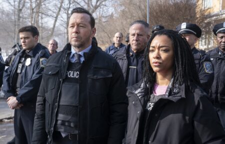 Mika Amonsen as Sean Reagan, Donnie Wahlberg as Danny Reagan and Sonequa Martin-Green as Lena Silver in Boston Blue Season 1 Episode 19