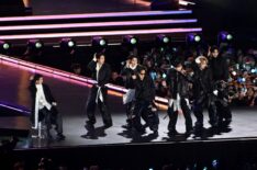 SEOUL, SOUTH KOREA - MARCH 21: (EDITORIAL USE ONLY) K-pop boy band BTS perform onstage during comeback concert at Gwanghwamun Square on March 21, 2026 in Seoul, South Korea. The free concert is the band's first performance in nearly four years