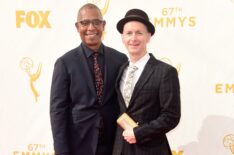 Denis O'Hare and Hugo Redwood attend the 67th Annual Primetime Emmy Awards at Microsoft Theater on September 20, 2015 in Los Angeles, California.