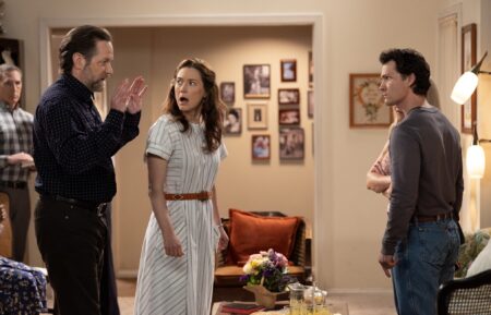 Matt Letscher, Zoe Perry, and Montana Jordan in 'Georgie & Mandy's First Marriage' Season 2 finale