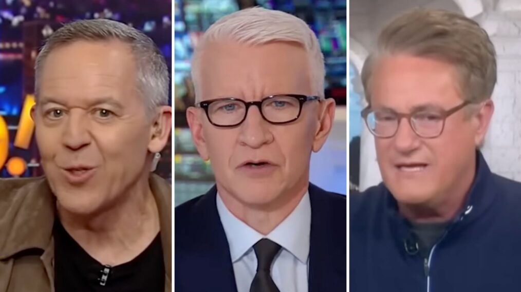 Greg Gutfeld, Anderson Cooper, and Joe Scarborough