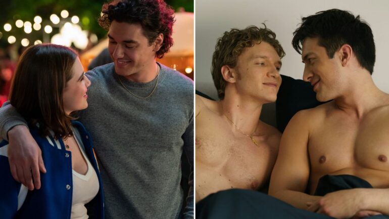 'Off Campus' Hannah and Garrett (left) and 'Heated Rivalry's Shane and Ilya (right)