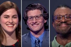 (from left) 'Jeopardy!' contestants Lilli Driggs, Chris D'Angelo, and Matt Patrick, on May 29, 2026