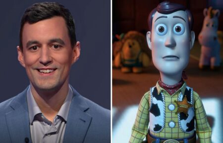 (left) "Jeopardy!" contestant Tristan Williams, (right) Woody from "Toy Story"