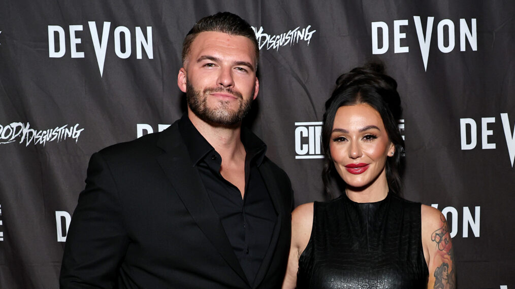 Zack Clayton Carpinello and Jenni “JWoww” Farley attend the 'Devon' New York Premiere at AMC Empire 25 on November 08, 2024 in New York City