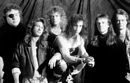 Kansas, l-r: Rich Williams, David Ragsdale, Billy Greer, Steve Walsh, Phil Ehart, Greg Robert, ca. 1980s