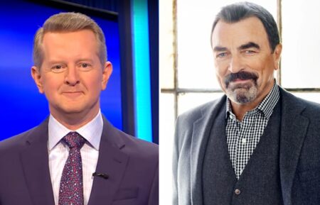 (left) Ken Jennings on "Jeopardy!" (right) Tom Selleck in photoshoot