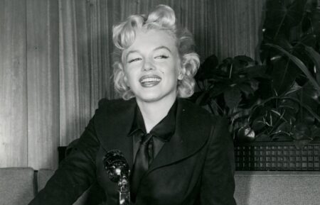 Marilyn Monroe at a London press conference at the Savoy Hotel, prior to filming THE PRINCE AND THE SHOWGIRL, 1956 -