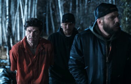 Sterling Jones as Neil, Luke Grimes as Kayce Dutton, and Logan Marshall-Green as Cal in 'Marshals' Season 1 Episode 11