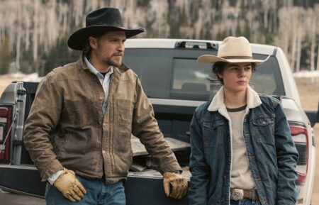 Luke Grimes as Kayce Dutton and Brecken Merrill as Tate Dutton in Marshals Season 1 finale