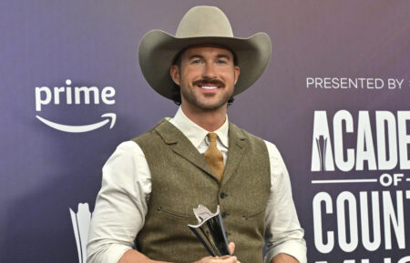 Riley Green poses in the winner's walk during the 61st Academy Of Country Music Awards at the MGM Grand Garden Arena on May 17, 2026