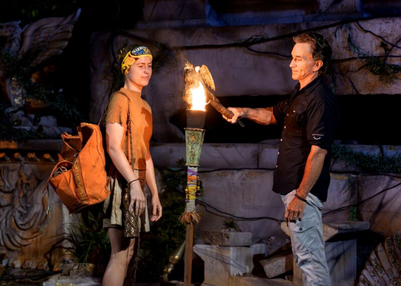Emily Flippen and Jeff Probst in 'Survivor 50' Episode 11
