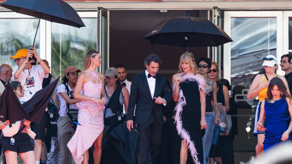 Marissa Long, Chris Messina, and Laura Dern filming 'The White Lotus' Season 4