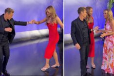(left) Maggie Sajak and Ryan Seacrest learn the MYrtle Beach Shag, (right) Vanna White soclds them for not doing it right