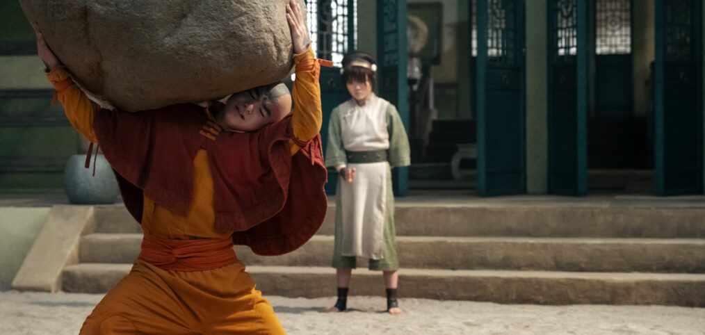 Avatar: The Last Airbender. Gordon Cormier as Aang, Miyako as Toph in season 2 of Avatar: The Last Airbender. Cr. Katie Yu/Netflix © 2026