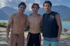 Michael Bradway, Carson MacCormac, and Matt Cornett on set of 'Every Year After'