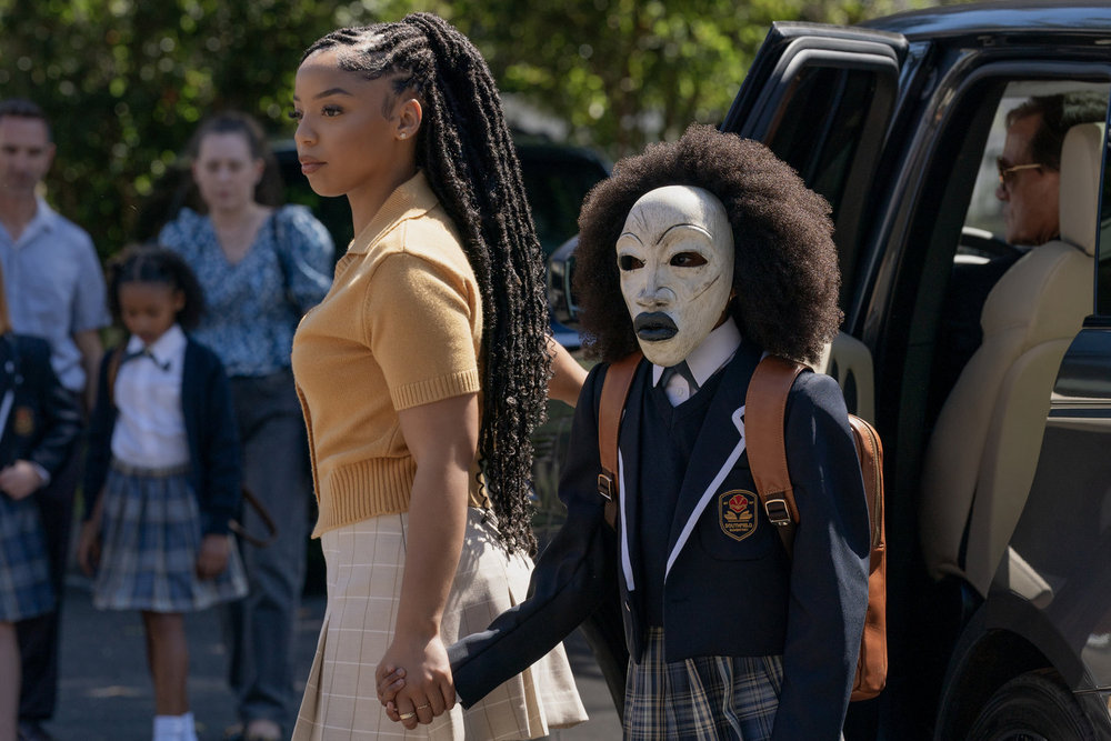 STRUNG -- Pictured: (l-r) Chloe Bailey as Laila, Romy Woods as Zuri -- (Photo by: Ilze Kitshoff/Blumhouse)