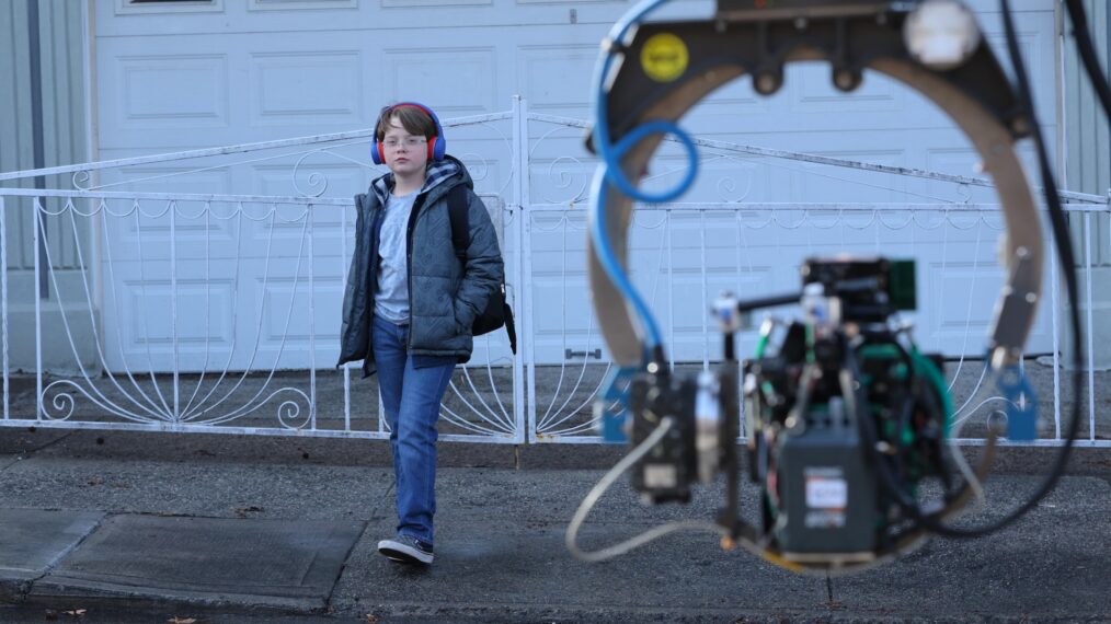 Jacobi Jupe is seen filming at "The Exorcist" set in Queens on March 25, 2026 in New York City.