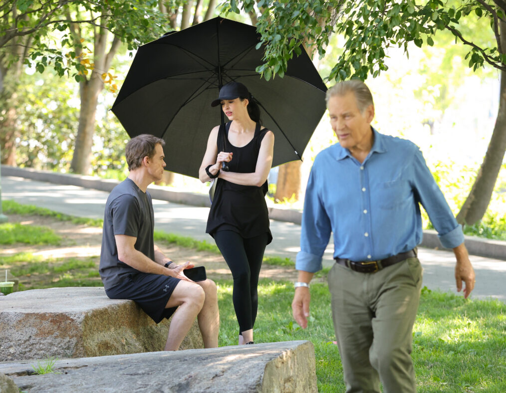 NEW YORK, NY - JULY 09: Michael C. Hall and Krysten Ritter are seen filming at the "Dexter: Resurrection" set at the Hudson River Park in Uptown, Manhattan on July 09, 2026 in New York City. (Photo by Jose Perez/Bauer-Griffin/GC Images)