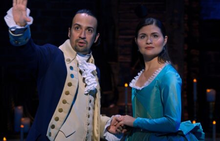 Lin-Manuel Miranda and Phillipa Soo in 'Hamilton,' 2020, Disney+.