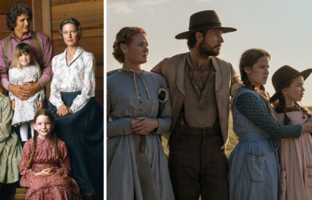 Little House on the Prairie. (L to R) Crosby Fitzgerald as Caroline Ingalls, Luke Bracey as Charles Ingalls, Skywalker Hughes as Mary Ingalls, Alice Halsey as Laura Ingalls Cr. Eric Zachanowich/Netflix; LITTLE HOUSE ON THE PRAIRIE, Carl Furuta/TV Guide/©NBC/Courtesy Everett Collection