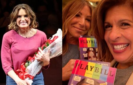 Mariska Hargitay acknowledges the audience and accepts flowers after making her Broadway debut during the opening night of "Every Brilliant Thing" at Hudson Theatre on June 02, 2026 in New York City; Jennifer Miller and Hoda Kotb, Instagram June 5, 2026.