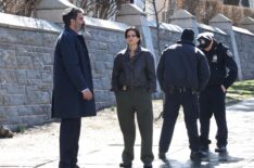 Sasha Calle and Rahul Kohli are seen filming at 'The Exorcist' movie set in Uptown, Manhattan on March 17, 2026 in New York City.