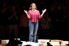 NEW YORK, NEW YORK - JUNE 02: Mariska Hargitay acknowledges the audience after making her Broadway debut during the opening night of 'Every Brilliant Thing' at Hudson Theatre on June 02, 2026 in New York City. (Photo by Rob Kim/Getty Images)