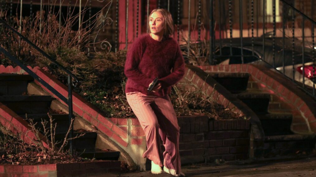 Scarlett Johansson is seen on" the set of "The Exorcist" in Astoria, Queens on March 26, 2026 in New York City.