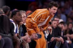Timothée Chalamet reacts during the second quarter of a game between the San Antonio Spurs and the New York Knicks in Game Three of the 2026 NBA Finals at Madison Square Garden on June 08, 2026 in New York City.
