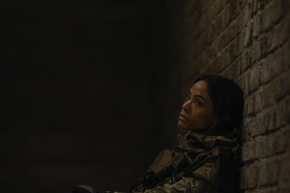 Zoe Saldaña as Joe in Lioness, episode 1, season 3, streaming on Paramount+, 2026. Photo Credit: Emerson Miller/Paramount+.