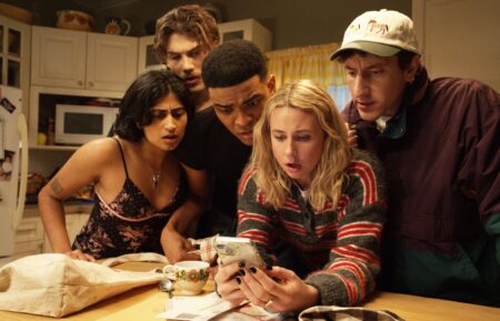 Amita Rao as Issa, Jack Innanen as Paul Baker, Owen Thiele as Anton, Lucy Freyer as Billie, and Malik Elassal as Samir in 'Adults' Season 2