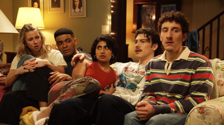 Lucy Freyer as Billie, Owen Thiele as Anton, Amita Rao as Issa, Jack Innanen as Paul Baker, and Malik Elassal as Samir in 'Adults' Season 2