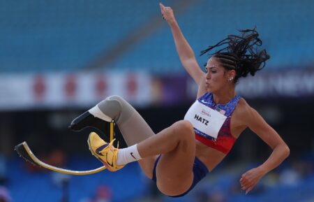 Beatriz Hatz of Team United States competes in the Women’s Long Jump - T64 Final during day seven of the World Para Athletics Championships New Delhi 2025 at Jawaharlal Nehru Stadium on October 03, 2025 in New Delhi, India.