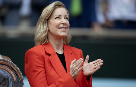 Tennis legend Chris Evert during the trophy presentations, which she presented along with Martina Navratilova after the Women's Singles Final on Court Philippe-Chatrier at the 2024 French Open Tennis Tournament