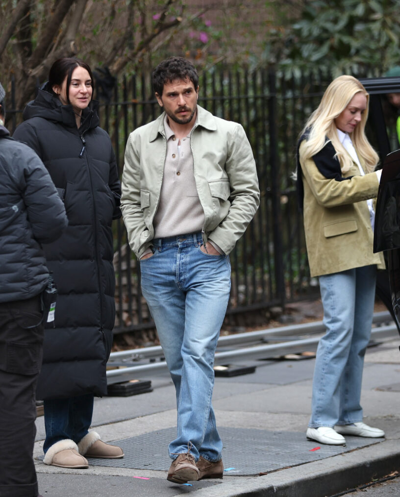 Shailene Woodley, Lindsay Lohan and Kit Harington are seen filming at the "Count My Lies" set in Downtown, Brooklyn on April 02, 2026 in New York City