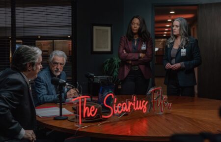 Paul F. Tompkins as Brian Garrity, Joe Mantegna as David Rossi, Aisha Tyler as Dr. Tara Lewis, and Paget Brewster as Emily Prentiss — 'Criminal Minds: Evolution' Season 19 Episode 5