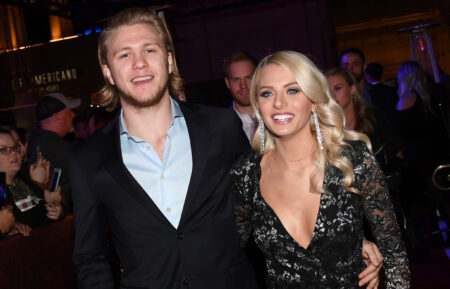 Vegas Golden Knights player William Karlsson (L) and Emily Ferguson attend the grand opening of the first-ever Gordon Ramsay HELL'S KITCHEN restaurant